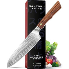 Elites sērijas Santoku nazis 17,8 cm Pavāra nazis Profesionāls nazis - Virtuves nazis Asu Santoku nazis 67 slāņu VG10 Damaskas tērauda gaļas nazis - Ergonomiski rožkoka rokturi un apvalks