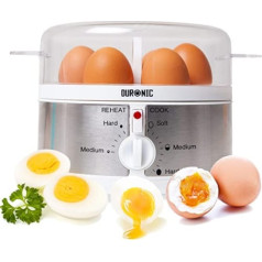 Duronic EB35 Egg Cooker for 1 to 7 Eggs | Hardness Setting and Timer | Prepare Eggs in 2 Different Ways at the same time | Includes Measuring Cup and Egg Cutter