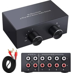 XMSJSIY 4-virzienu divvirzienu L/R RCA stereo audio komutators 2 in 4 Out vai 4 in 2 Out, L/R Sound Channel Audio Splitter Audio Selector Switch box for DVD Stereo Speaker CD Player