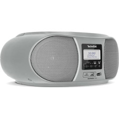 TechniSat Digitradio 1990 Stereo Boombox ar DAB+/FM radio un CD atskaņotāju (Bluetooth audio straumēšana, austiņu ligzda, USB, AUX ieeja, uzlādes funkcija, pulkstenis, 2 x 1,5 vatu izejas jauda) Sudrabs.