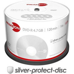 Primeon 2761204 DVD-R sagataves (16x ātrums, 4,7 GB, 120 min, 50 vārpstas), sudraba