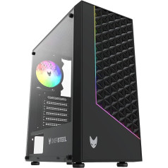 Oversteel Iridium spēļu datora korpuss, kas ir savietojams ar ATX, Micro ATX un ITX platēm, 120 mm A RGB ventilators iekļauts, tīkla priekšpuse, 2 putekļu filtri, rūdīts sānu stikls, USB 3.0, krāsa melna