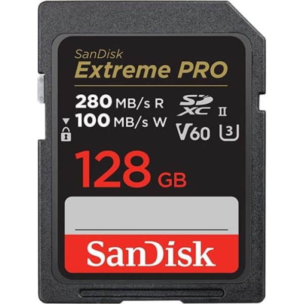 SanDisk 128GB Extreme PRO SDXC karte, līdz 280MB/s-UHS-II-C10-U3-V60