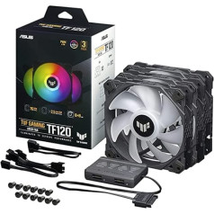 ASUS TUF Gaming TF120 ARGB korpusa ventilators 3-in-1 ar ARGB kontrolieri (3 komplektā, Aura Sync, kluss adresējams ARGB ventilators, PWM vadība), melns