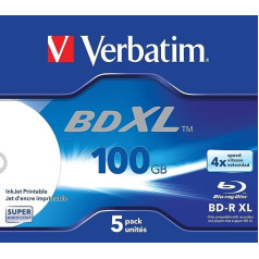 Verbatim Inkjet Large priekšā un aizmugurē – BD-R XL 100 GB 4x – dārgakmeņu futrālis – 5, 43789 iepakojums