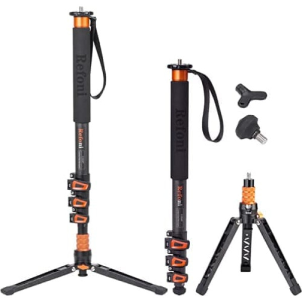 Oglekļa šķiedras monopods, Refoni C304F kameras vienkāji, 173 cm teleskopiskais ceļojumu monopods, 4 segmenti ar noņemamu statīva pamatni, iztur līdz 25 kg DSLR kameras videokamerai