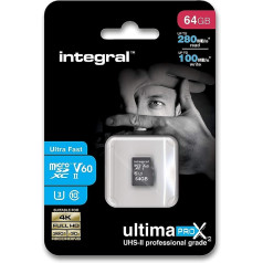 Integrēta UltimaPro X2 UHS-II MicroSDXC atmiņas karte 64 GB