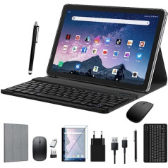 ANTEMPER 2023 5G WiFi planšetdators 10 collu planšetdators ar tastatūras peles pildspalvas korpusu Android planšetdatori 128 GB ROM paplašināms līdz 1 TB astoņkodolu + 13MP + 1080P FHD 7000mAh akumulators OTG FM Bluetooth 5.0 pelēks