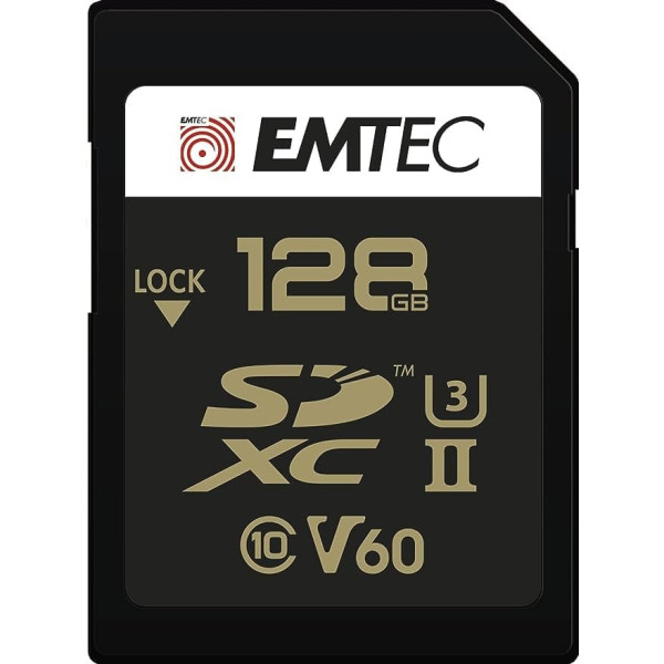 Emtec SpeedIN Pro+ SD atmiņas karte 128 GB, SDXC UHS-II U3 V60, Full HD, 3D, 4K, 8K UHD, lasīšanas ātrums līdz 300 MB/s un rakstīšanas ātrums līdz 160 MB/s