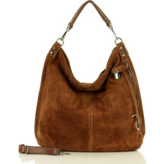 Genuine Leather Ādas soma mūžīga dizaina plecu soma XL hobo ādas soma - MARCO MAZZINI nubuka mandeļu brūna (3800-uniw)