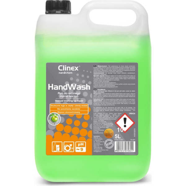 Koncentrēts šķidrums manuālai trauku mazgāšanai bez svītrām un svītrām CLINEX HandWash 5L