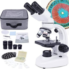 40X-1000X binokulārais mikroskops pieaugušajiem un bērniem, salikts binokulārais mikroskops ar bīdāmu tālruņa adapteri un strāvas kontaktdakšu, mikroskops izmantošanai mājskolas izglītības/hobiju vajadzībām