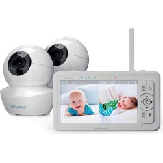 Babysense bērnu monitors ar 5 collu HD dalītu ekrānu, bērnu monitors ar 2 HD kamerām, tālvadības pults PTZ, nakts gaisma, 300 m diapazons, divvirzienu audio, 4x tālummaiņa, 4000 mAh akumulators