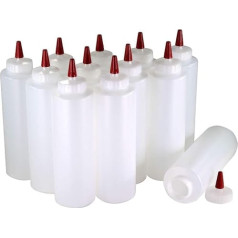 Pinnacle Mercantile 16 unces plastmasas izspiežamās pudeles ar sarkanu galu — iepakojumā 12