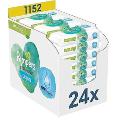 Pampers Harmonie Aqua bērnu salvetes, (24 x 48 gab.), Maiga ādas aizsardzība maigai ādai ar 99% ūdeni, 1152 salvetes