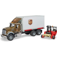 bruder 02828 - Mack Granite UPS loģistikas kravas automašīna, ieskaitot transporta krāvēju - 1:16 Piegāde un loģistika Vehicle Transporter Package Service Van