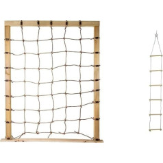 Small Foot Climbing Net with Eight Hook - Attaches to Three Sided Wooden Frame & Rope Ladder with Six Wooden Rungs - 2m - Climbing Toy for Indoor and Outdoor Use up to 75kg - 1048