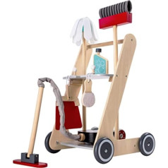 Bayer Chic 2000 277 01 Cleaning Trolley for Children, Wooden Cleaning Trolley, Broom Trolley with Vacuum Cleaner and Accessories, Colourful