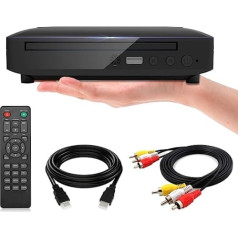Ceihoit Mini DVD atskaņotājs televizoram HDMI/AV izeja ar iekļautu kabeli, HD 1080P mērogošana, USB ieeja, visi reģioni bez maksas, kļūdu labošana, integrēta PAL/NTSC sistēma, DVD CD atskaņotājs