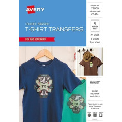 Avery Inkjet T-Shirt Transfer, 210x297mm, 5 Transfers (79009/C9414)