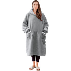 Aisbo Cuddly Blanket with Sleeves and Hood - Warm Hoodie Sleeve Blanket for Winter to Wear, Adult Sweater TV Blanket for Women, Wearable Sherpa Sweatshirt, Standard Blanket, Grey