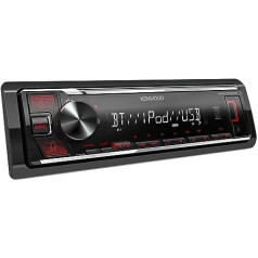 Kenwood KMM-BT206 USB automašīnas radio ar BT brīvroku komplektu (iebūvēts Alexa, augstas veiktspējas uztvērējs, skaņas procesors, USB, AUX, Spotify vadība, 4 x 50 vati, pogu apgaismojums, sarkans)