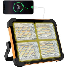 Adoric 100 W LED celtniecības prožektors, uzlādējams ar saules enerģiju, ar baterijām darbināms darba prožektors, pārnēsājama kempinga lampa ar 16500 mAh barošanas bloku, 10000 lūmenu būvlaukumam, garāža