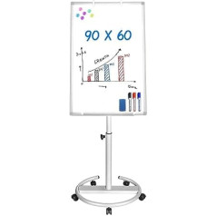 Maxtek Flipchart Stand, 90 x 60 cm Flipcharts Whiteboard, Hook Moving Flipchart Paper, Magnetic Writeable Height Adjustable Flip Chart, 1 Eraser, 3 Markers and 6 Magnets