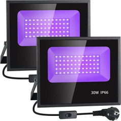 ‎oaicia OAICIA Black Light UV LED prožektors melna gaismas lampa 2 gab. 30 W Black Light IP66 ūdensizturīgs skatuves gaisma ar kontaktdakšu ballīšu gaismas melno gaismu ballītei, diskotēkai, Ziemassvētkiem, viesistabai, Helovīnam