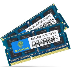 Rasalas 8GB Kit (2x4GB) PC3-12800 DDR3L 1600MHz RAM SODIMM 4GB 2Rx8 PC3L-12800S DDR3 1600 1.35V 204-Pin CL11 Upgrade Rank Laptop Memory