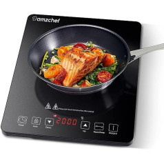 Amzchef Induction Hob, 1 Plate, 2000 W Single Induction Hob with Slim Design, 10 Power Levels and Temperature Settings, Safety Lock