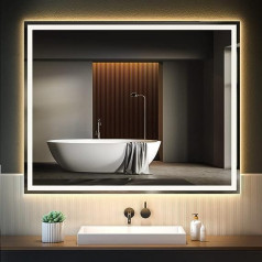 KWW 80 x 100 cm LED Bathroom Vanity Mirror, Anti-Fog Dimmable Lights, Horizontal/Vertical Wall Mounted Makeup Mirror with Smart Touch Button