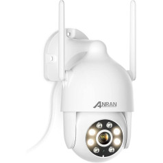 ANRAN Dome āra WiFi novērošanas kamera, 360 grādos grozāma 1080P IP kamera ar prožektoru un trauksmi, 2MP HD nakts redzamība, domofona funkcija, kustības noteikšana, 2,4 GHz WiFi, P2 balts