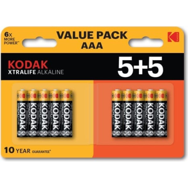 Kodak sārma baterijas xtralife aaa lr3 5 + 5 (10 iepakojums)