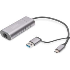 Digitus USB 3.1 tipa c vadu tīkla karte + usb a līdz 1x rj45 2.5 gigabit Ethernet 10/100/1000 / 2500 Mbps