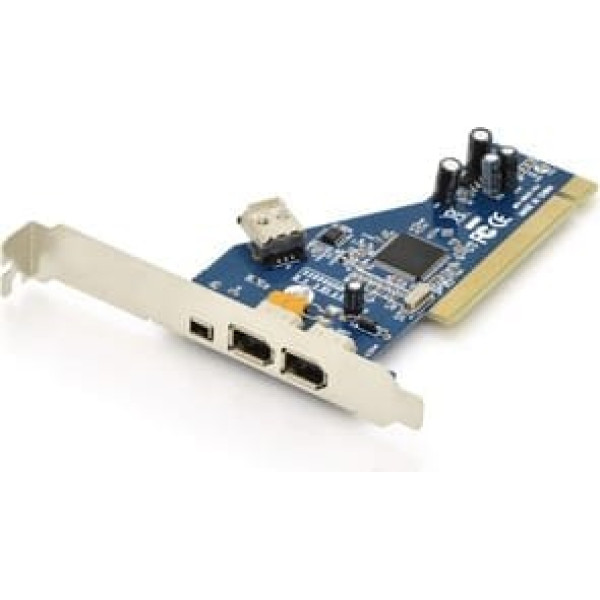 Digitus Firewire (400) pci karte/kontrolleris, 2x6pin. 1x4pin iekšējais, 1x6pin ārējais ieee1394a, mikroshēmojums: tsb43ab23