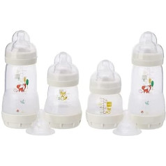 MAM pudelītes mazuļa pirmais pudelīšu komplekts, jaundzimušo pudeļu komplekts ar 2 Fast Flow Teats pudelītēm pret kolikas jaundzimušajiem zīdaiņiem Komplekts no 4 pudelītēm