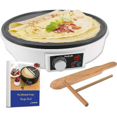 StarBlue 30,5 cm Crepe Maker koka lāpstiņas nepiedegošs pārklājums, viegli tīrāms ar ieslēgšanas/izslēgšanas pogu AC 220-240V 50/60Hz 1000W, Apvienotās Karalistes spraudnis, iekļauts Eiropas adapteris