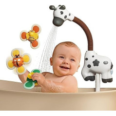 Baby Bath Toy Shower Head for Children - 360 Degree Adjustable Electric Giraffe Water Toy with 3 Pack Suction Cup Gyro Swimming Pool Bath Toy Set for 1 2 3 Years Toddlers (White)