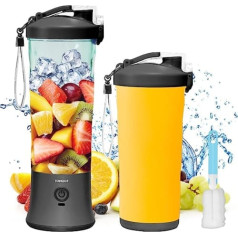 TOPESCT 600 ml pārnēsājams blenderis smūtiju gatavotājs, mini smūtiju mikseris, USB uzlādējams, spēcīga griešanas veiktspēja ar 6 īpaši asiem asmeņiem ceļojumiem, birojam un sportam (ogļmelns)