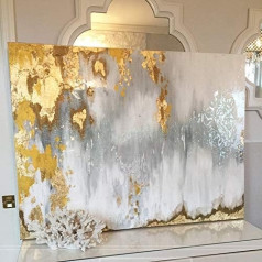 Orlco Art — ar rokām apgleznota abstrakta sienas māksla — zelta/balta/pelēka