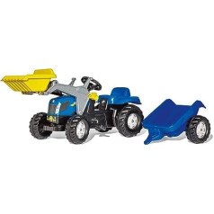 Rolly Kid New Holland T7040 traktors ar frontālo iekrāvēju un piekabi