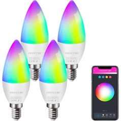 Alexa spuldzes, Alexa lampas viedā spuldze E14 5W 500LM WiFi daudzkrāsaina viedās mājas spuldze ar aptumšošanos, nav nepieciešams centrmezgls, RGB/silti balta/vēsi balta gaisma, balss vadības komplekts 4 [enerģijas klase G]