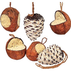 dobar® 24102e Premium Bird Food Mix, Filled Coconuts and Pine Cones with Fat Feed for Wild Birds, High-Quality Bird Feed Mix in Set, All-Season Food for Garden/Patio, 6 Pieces