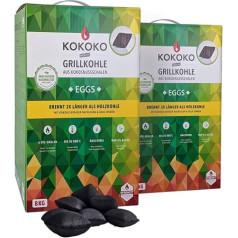 Komplektā: 2 x 8 kg Kokoko Eggs premium kokogles 16 kg organiskās kokosriekstu grila briketes.