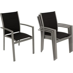 4x Rivera Stackable Chair Aluminium + Fabric Black Padded, Weather-Proof