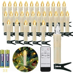 30pcs LED Christmas Candles Wireless, Warm White Christmas Tree Candles, LED Candles Christmas Tree with Remote Control Timer Flicker, IP64, Christmas Lights Indoor Outdoor (With 32 Batteries)