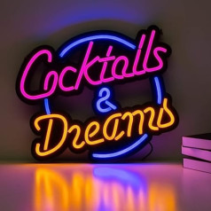 NELUX Cocktails & Dreams LED neona izkārtņu sienas dekorēšanas bārs vai guļamistaba Neona izkārtņu ballīte Neona gaismas kluba vai kāzu LED gaismas sienas dekorēšanas telpā. Ietver tālvadības pulti ar intensitātes vadību