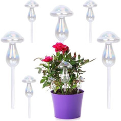 Augu laistīšanas bumbas, krāsainā stikla dozētas pašlaistīšanas bumbas. Augi un ziedi, caurspīdīga stikla augu laistīšanas spuldzes, laistīšanas ierīces iekštelpām un āra lietošanai, mājas dārzs, 6 sēnes