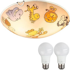 bmf-versand Bērnu istabas lampa griestiem meitenēm zēniem ar LED griestu lampu E27 griestu lampa 2 spuldzes balta krāsaina bērnu istabas lampa bērniem dzīvnieki mazuļu istabas lampa zoodārzs apaļš diametrs 30 cm